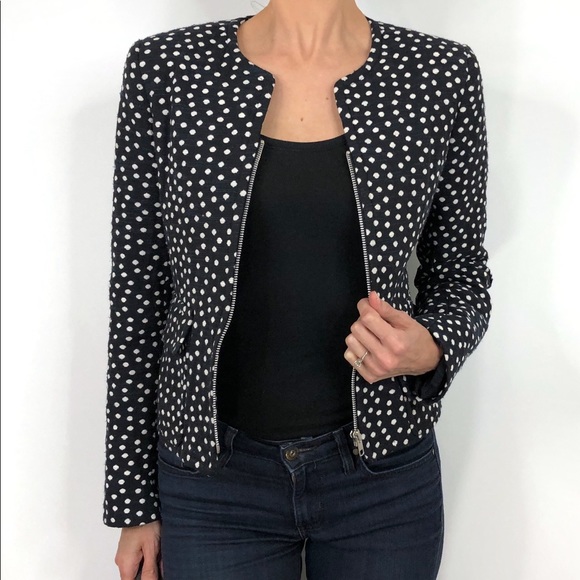 Helene Berman Jackets & Blazers - SOLD Helene Berman London Navy Polka Dot Zip Blazer